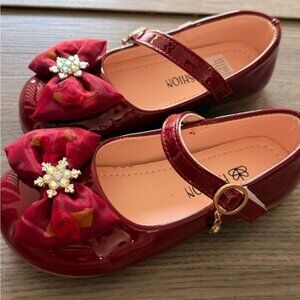 Kids Patent Mary Jane Shoes with Decorative Bow - burgundy